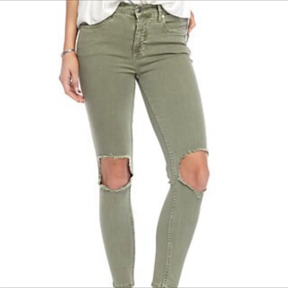 Free People Mid Rise Busted Knee Skinny Jeans - Picture 3 of 5